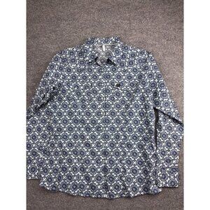 Cinch Pearl Snap Shirt Women's XXL Blue Geo Long Sleeve Collared Blouse Pockets